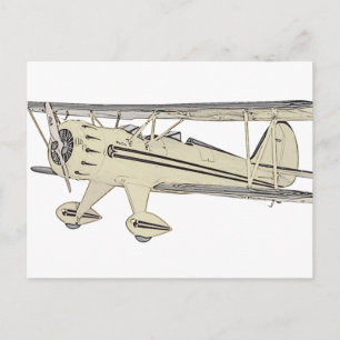 Carte Postale Dessin au crayon vintage Jaune Waco Biplane