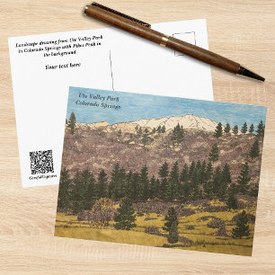 Carte Postale Dessin au stylo et crayon de couleur de paysage du