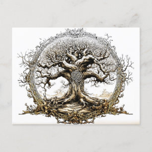 Carte Postale Dessin au stylo VikingSketch d'un arbre Yggdrasil 
