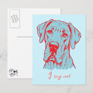 Carte Postale Dessin au trait Grand Danois Portrait