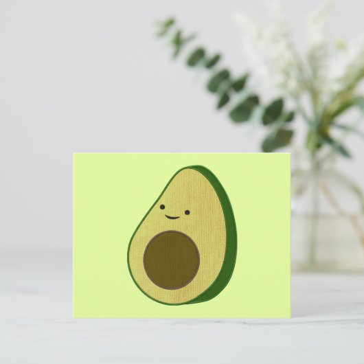 Carte Postale Dessin Avocado mignon Simulé Broderie (Debout devant)
