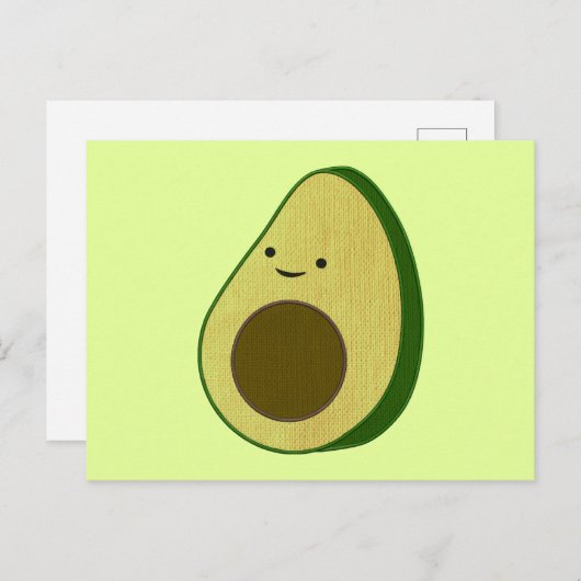 Carte Postale Dessin Avocado mignon Simulé Broderie (Devant / Derrière)