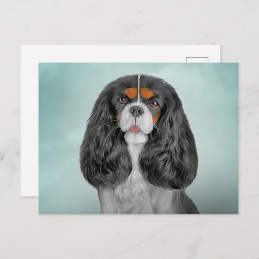 Carte Postale Dessin Chien Cavalier King Charles Spaniel (Devant / Derrière)