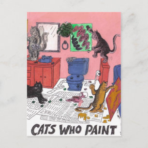 Carte Postale Dessin couleur humoristique de chats de maison qui