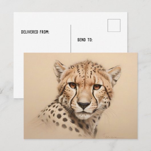 Carte Postale Dessin d'anniversaire de tête de guépard (Devant / Derrière)