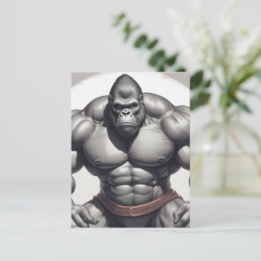 Carte Postale Dessin d'art pop de Gorilla Bodybuilder (Debout devant)