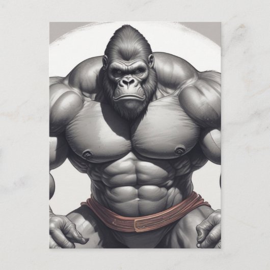 Carte Postale Dessin d'art pop de Gorilla Bodybuilder (Devant)