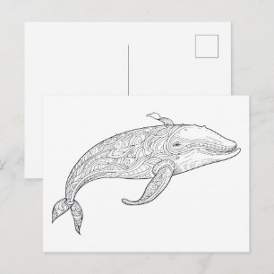 Carte Postale Dessin de baleine gribouillé.
