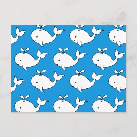 Carte Postale Dessin de baleine Motif à main bleue (Devant)