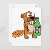 Carte Postale Dessin de bière cool Beaver (Devant / Derrière)