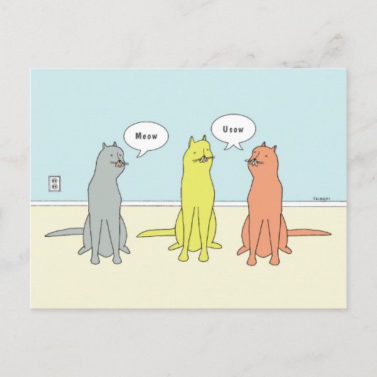 Carte Postale Dessin De Chat Avec "Meow" Et "Usow" De Chats Amus (Devant)