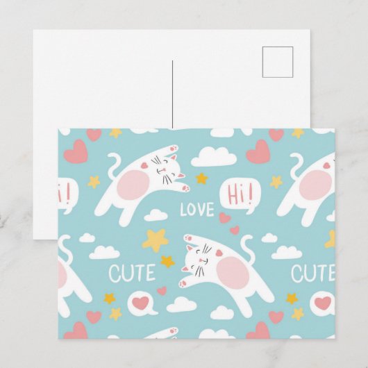 Carte Postale Dessin de chat mignon (Devant / Derrière)