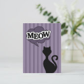 Carte Postale Dessin de chat noir meow (Debout devant)