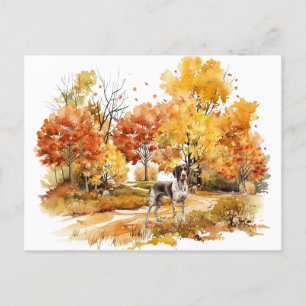 Carte Postale Dessin de chien à l'aquarelle en automne - Pointer