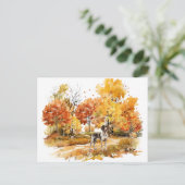 Carte Postale Dessin de chien à l'aquarelle en automne - Pointer (Debout devant)