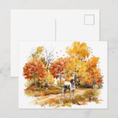 Carte Postale Dessin de chien à l'aquarelle en automne - Pointer (Devant / Derrière)