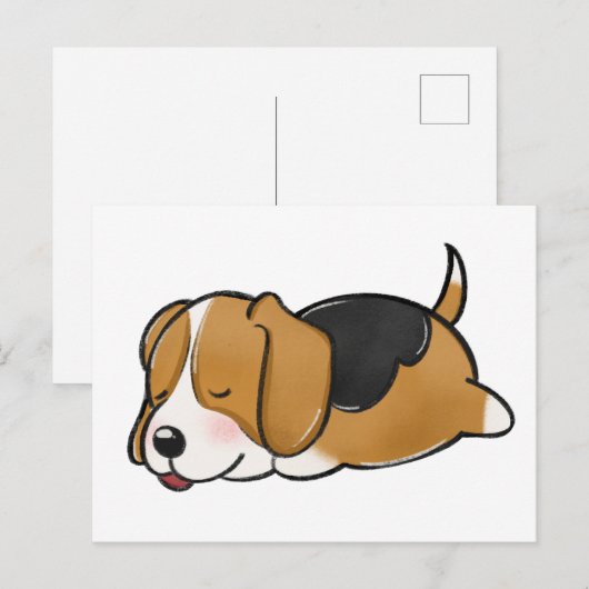 Carte Postale Dessin de couchage beagle (Devant / Derrière)