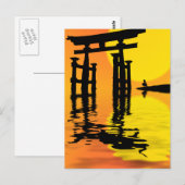 Carte Postale Dessin de coucher du soleil japonais Torii (porte) (Devant / Derrière)