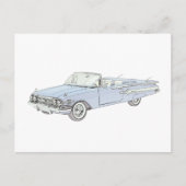 Carte Postale Dessin de crayon convertible bleu 1960 Impala Chev (Devant)