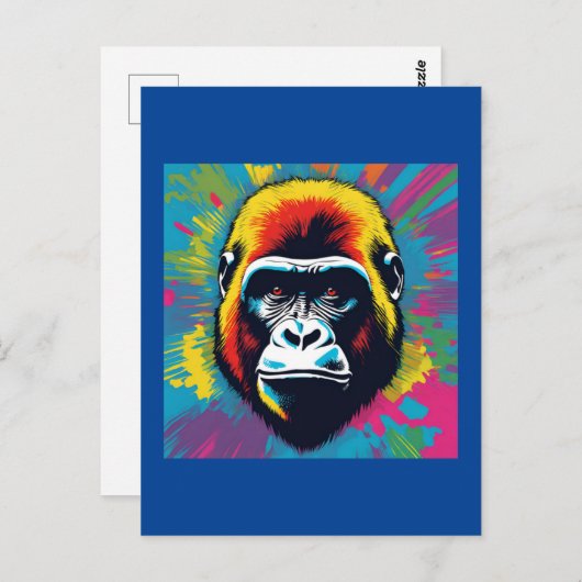 Carte Postale Dessin de dessin de peinture Gorilla Pop (Devant / Derrière)
