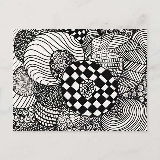 Carte Postale Dessin de Doodle Zen noir et blanc (Devant)