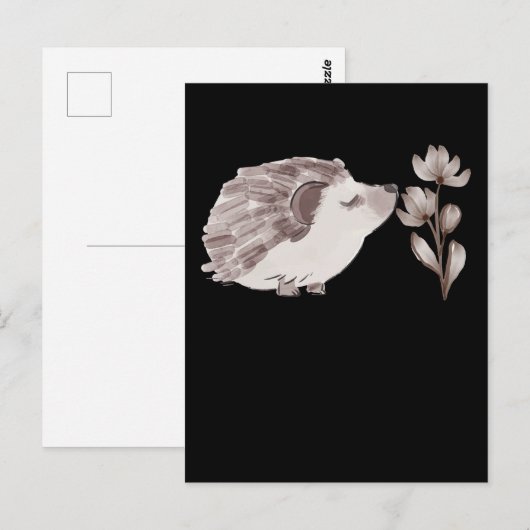 Carte Postale Dessin de fleurs de bébé hérisson (Devant / Derrière)