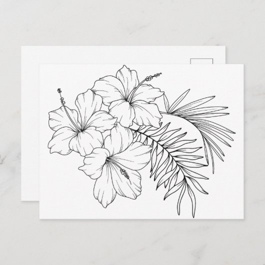 Carte Postale Dessin de fleurs tropicales (Devant / Derrière)