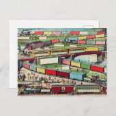 Carte Postale Dessin de gare vintage (Devant / Derrière)