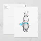 Carte Postale Dessin de lapin mignon dans l'écharpe (Devant / Derrière)
