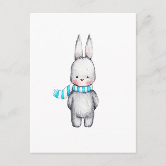 Carte Postale Dessin de lapin mignon dans l'écharpe (Devant)