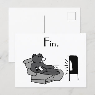 Carte Postale Dessin de Lazy Dad Bear avec "Fin", Vidéo Noir