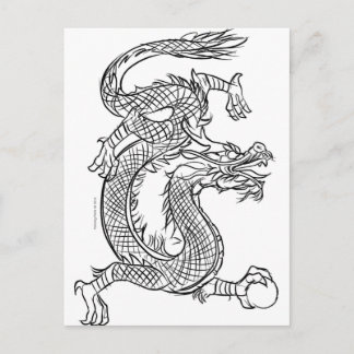 Carte Postale Dessin de ligne de dragon chinois Dessin Imaginair