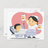 Carte Postale Dessin de l'infirmière aidant le patient (Devant / Derrière)