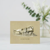 Carte Postale Dessin de locomotive à vapeur ancienne (Debout devant)