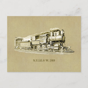 Carte Postale Dessin de locomotive à vapeur vintage