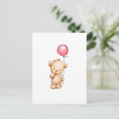 Carte Postale Dessin de l'ours en peluche avec ballon rouge (Debout devant)