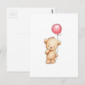 Carte Postale Dessin de l'ours en peluche avec ballon rouge (Devant / Derrière)