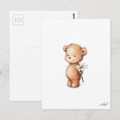 Carte Postale Dessin de l'ours en peluche avec marguerite (Devant / Derrière)