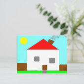 Carte Postale Dessin de Maison Bleue Rouge Blanc Vert, Art Par E (Debout devant)