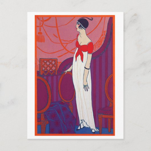 Carte Postale Dessin de mode Art Déco rouge par George Barbier (Devant)