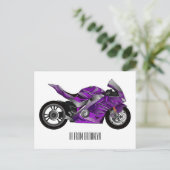 Carte Postale Dessin de moto de sport violet (Debout devant)