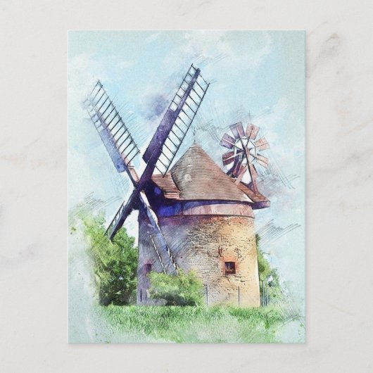 Carte Postale Dessin de moulin à vent (Devant)