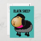 Carte Postale Dessin de mouton noir de dessin animé mignon (Devant / Derrière)