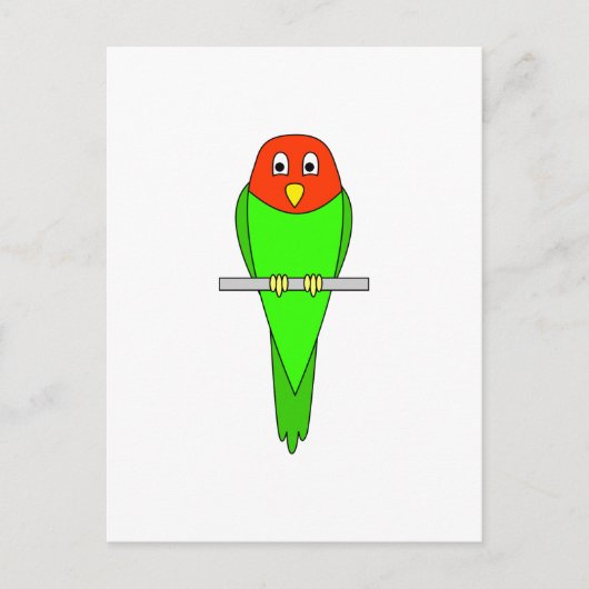 Carte Postale Dessin de perruque. Oiseau sur une perche. (Devant)