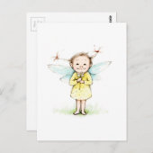 Carte Postale Dessin de petite fée avec fleur (Devant / Derrière)