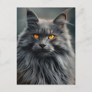 Carte Postale Dessin de portrait de chat majestueux à poils long