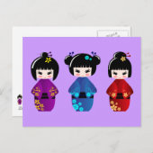 Carte Postale Dessin de poupées Cute kokeshi (Devant / Derrière)