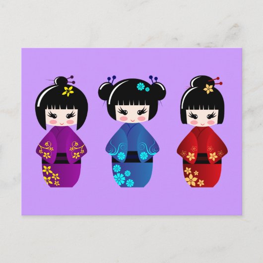 Carte Postale Dessin de poupées Cute kokeshi (Devant)