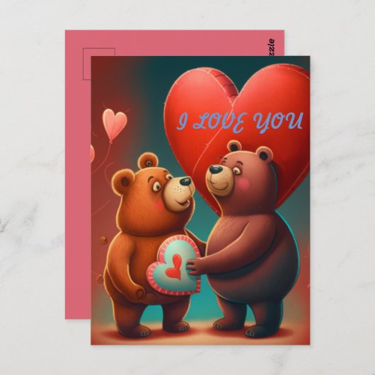 Carte Postale Dessin de Saint Valentin (Devant / Derrière)