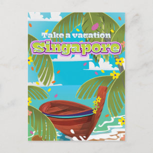 Carte Postale Dessin de Singapour sur affiche de voyage.